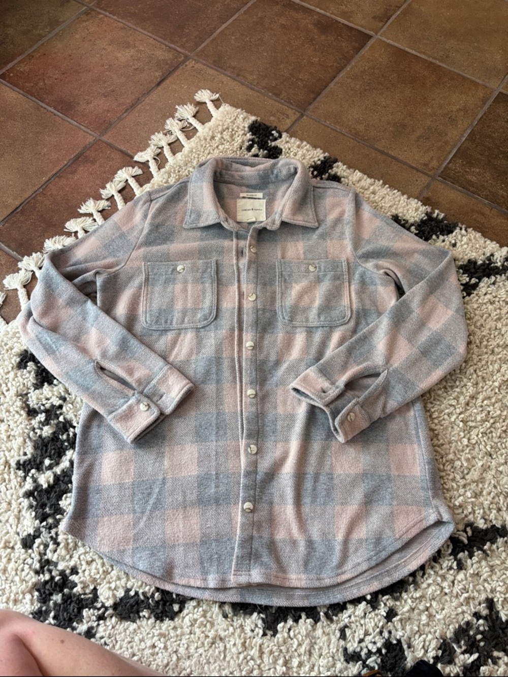 Thread & Supply Pink and Gray Plaid Button-Down